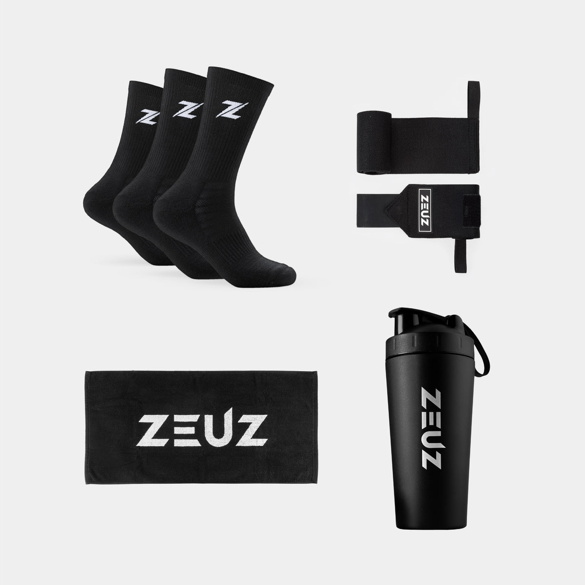 ZEUZ Wrist Wraps, Sokken, Shaker & Handdoek - Kerst Cadeau Set