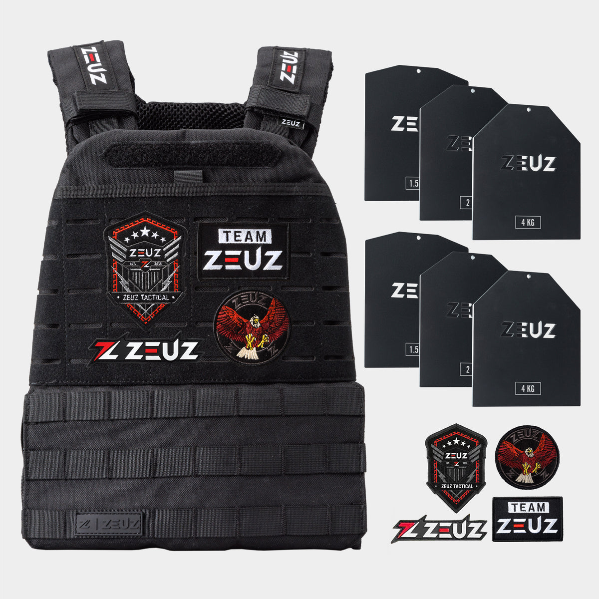 ZEUZ Gewichtsvest Zwart – complete set met vest, gewichtsplaten en patches – 16,5 kg totaalgewicht