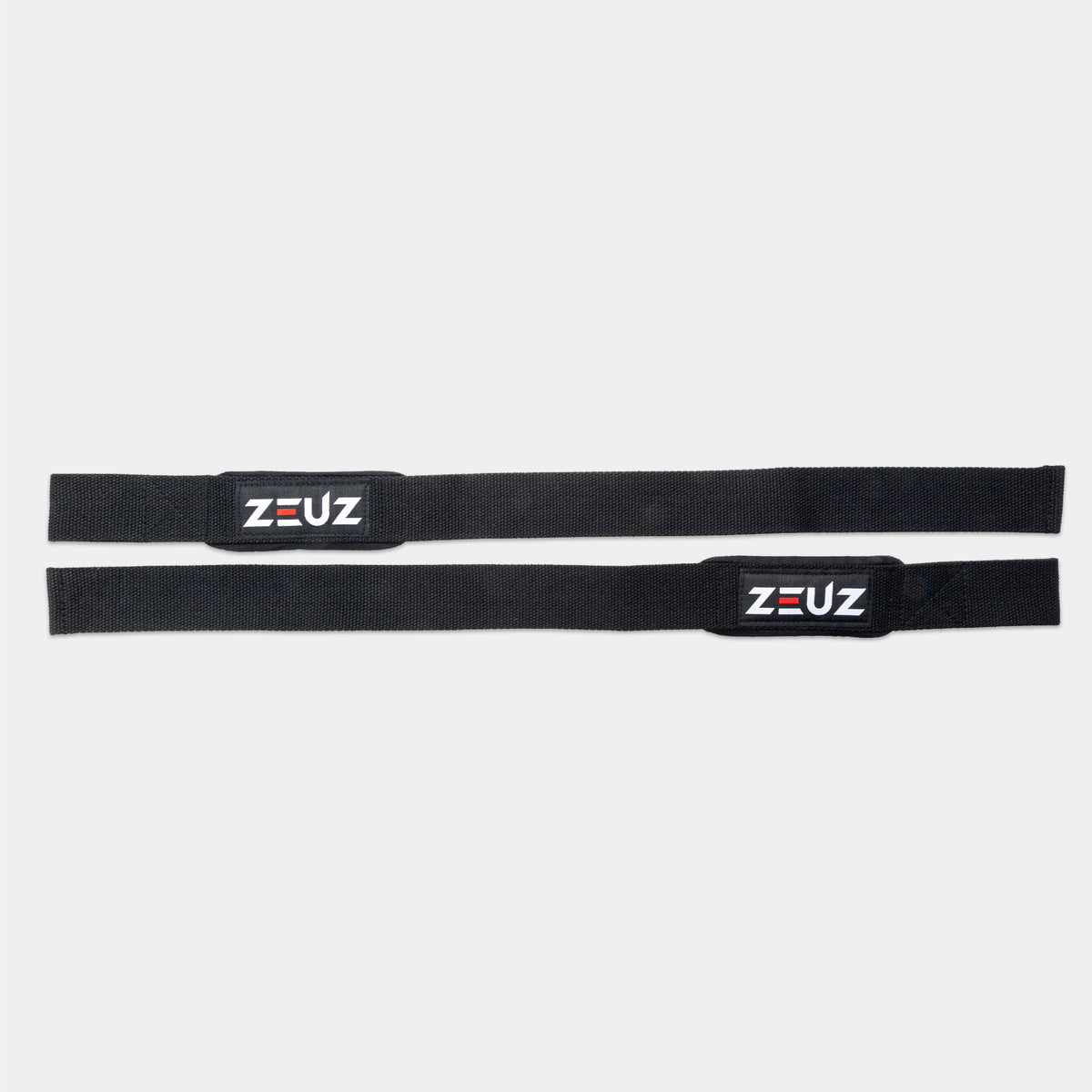ZEUZ Lifting Straps zwart platgelegd – volledige lengte en lusstructuur zichtbaar