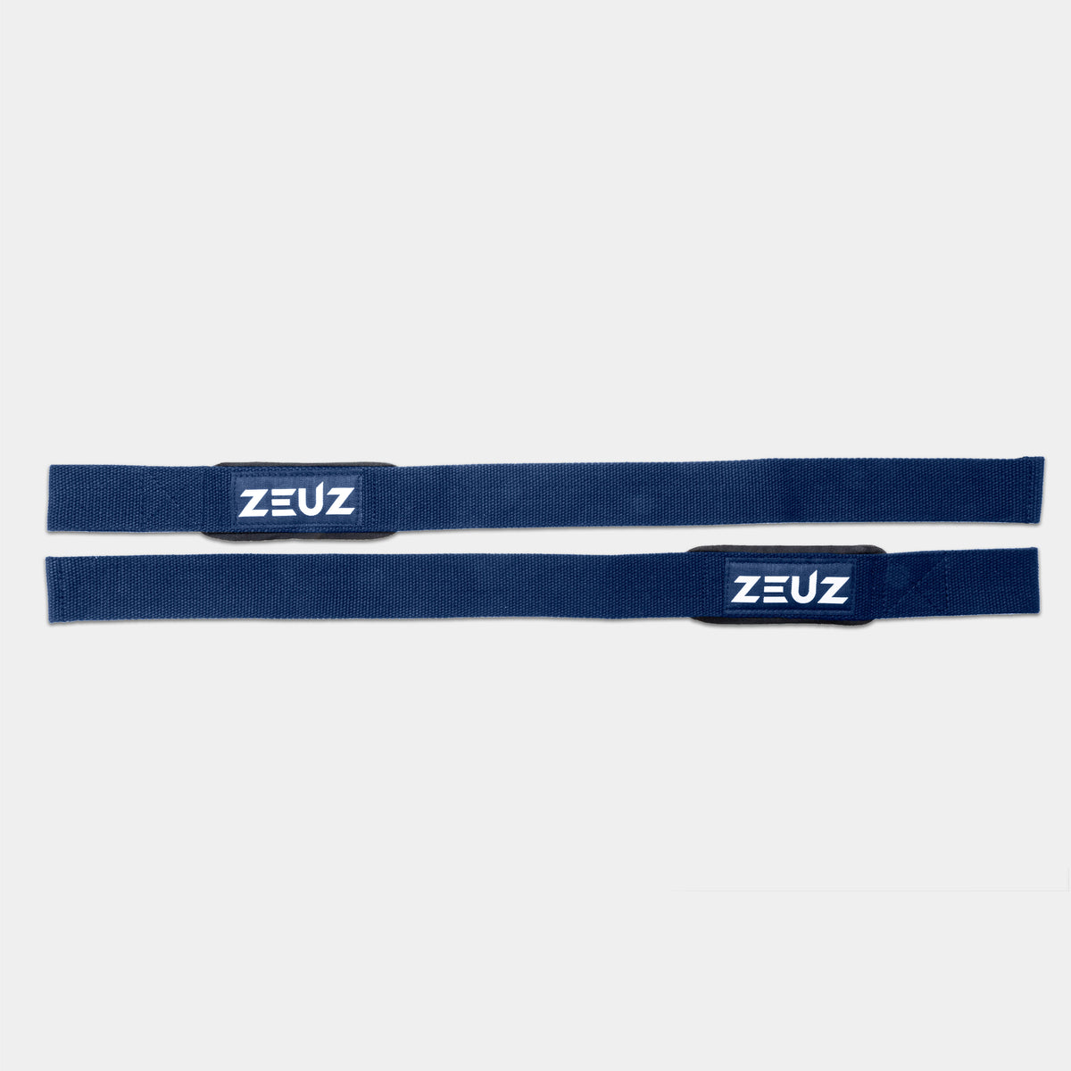 ZEUZ Lifting Straps marineblauw platgelegd – volledige lengte en lusstructuur zichtbaar