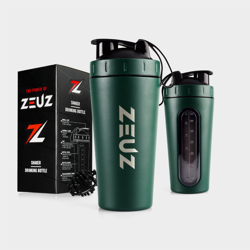 ZEUZ Premium RVS Shakebeker Groen – duurzame metalen eiwitshaker met deksel