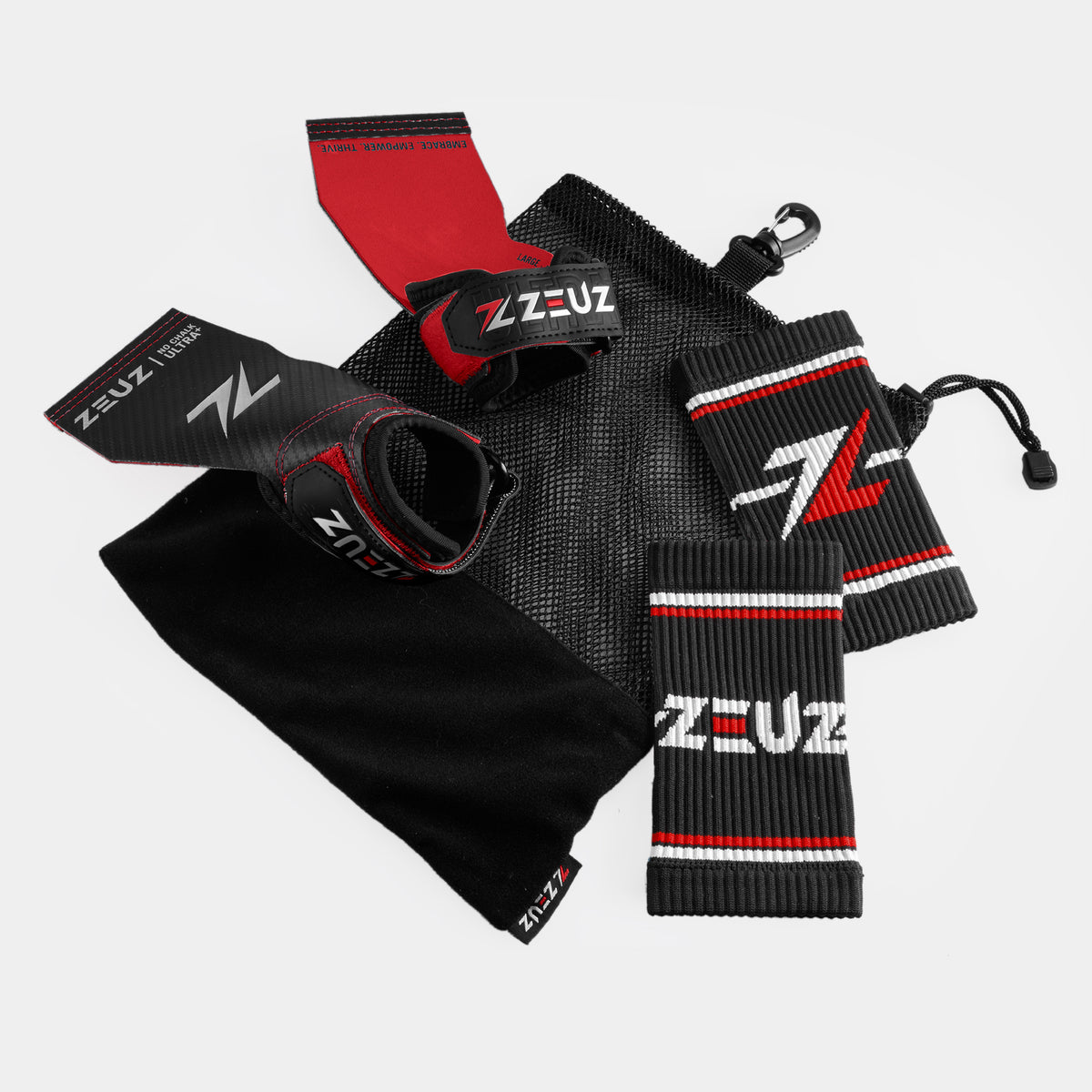 ZEUZ Ultra Plus No Chalk Fitness Grips - Rood – Inclusief opbergzakje
