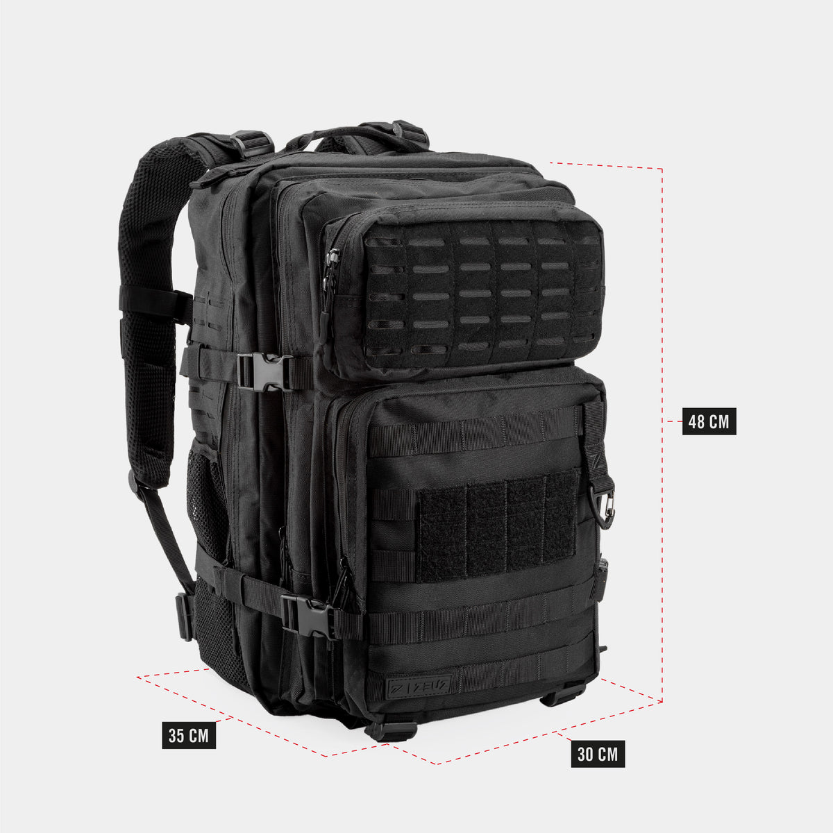 Afmetingen van de ZEUZ Tactical Rugzak zwart – compact en functioneel ontwerp