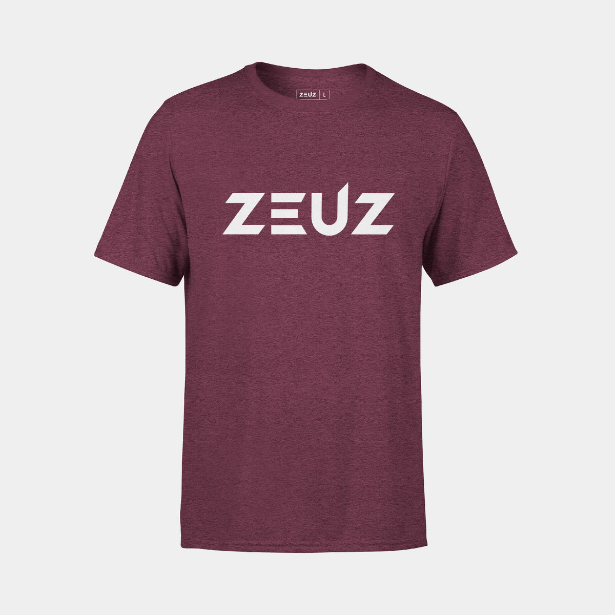 ZEUZ Basic T-shirt bordeauxrood met wit logo – voorkant	