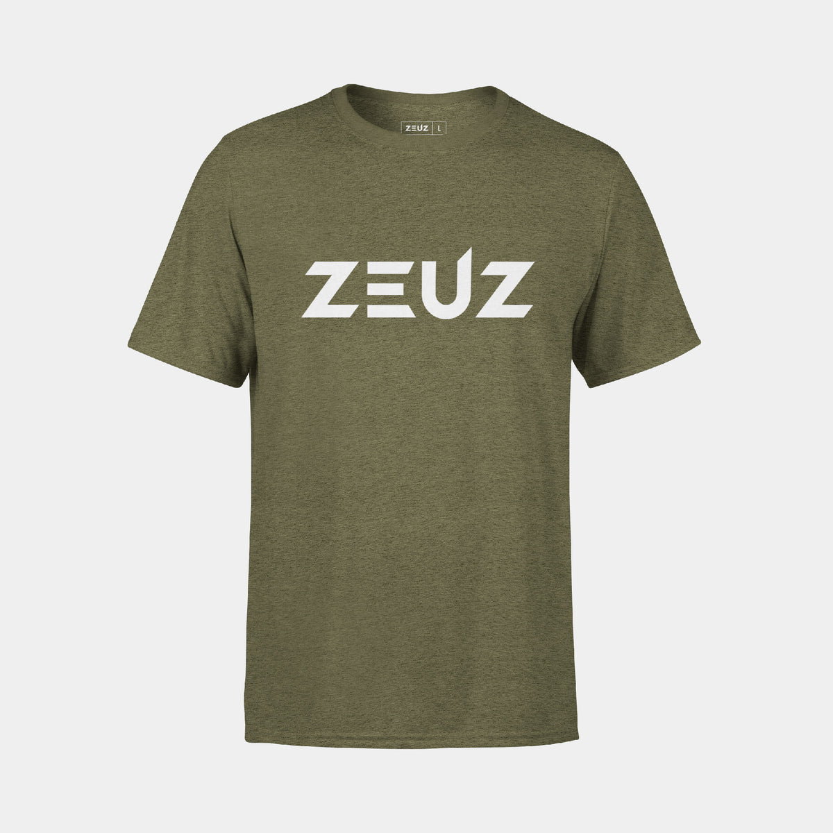 ZEUZ Basic T-shirt legergroen met wit logo – voorkant	