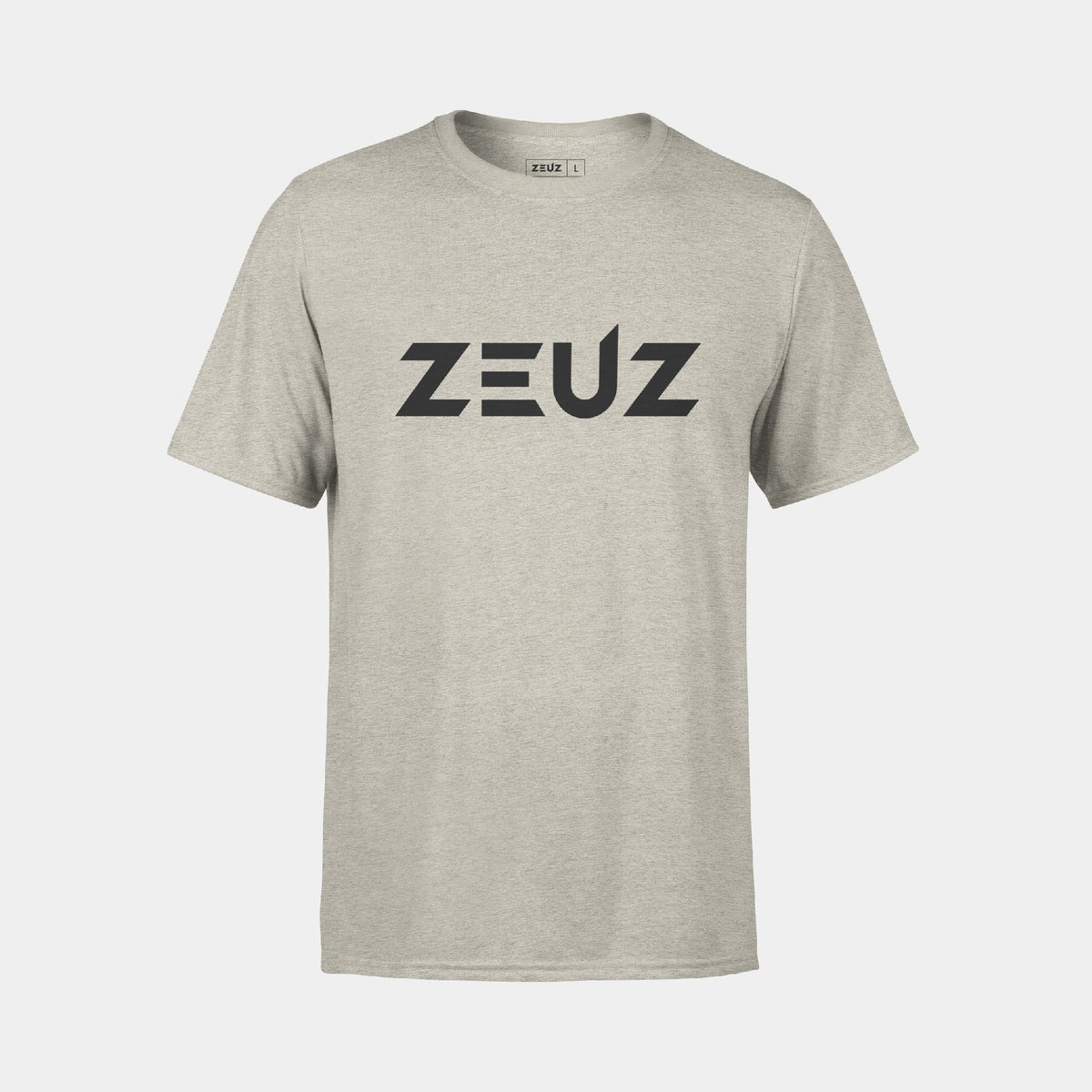 ZEUZ Basic T-shirt beige met zwart logo – voorkant