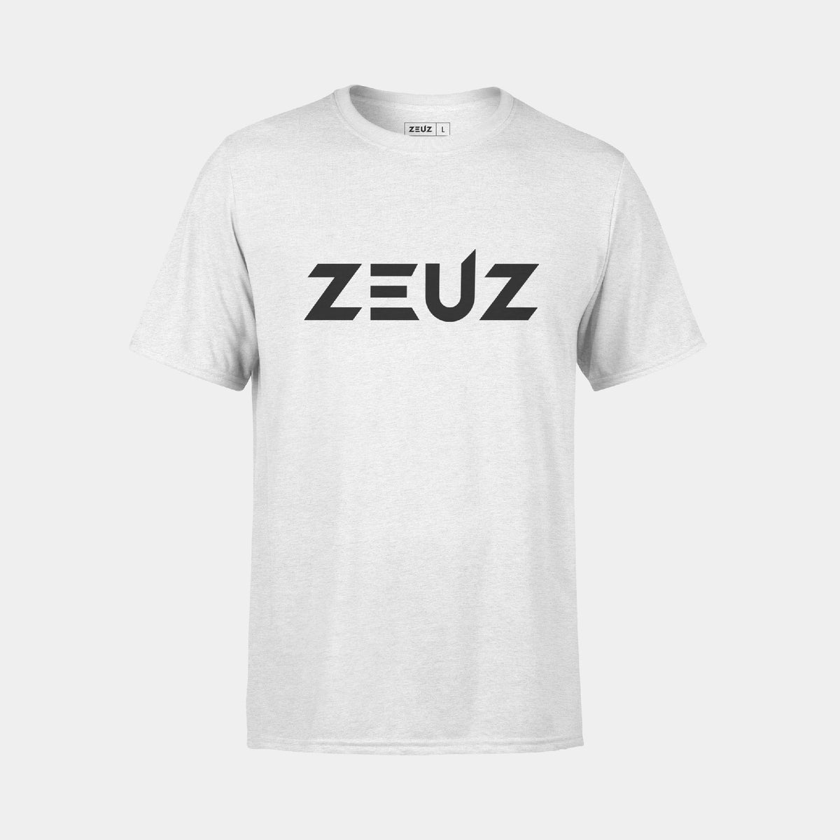 ZEUZ Basic T-shirt wit met zwart logo – voorkant	